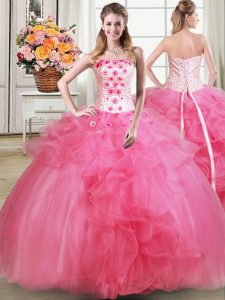 Beautiful Tulle Sleeveless Floor Length Sweet 16 Dresses and Beading and Appliques and Ruffles