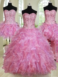 Four Piece Multi-color Quinceanera Gowns Military Ball and Sweet 16 and Quinceanera and For with Beading and Ruffles Sweetheart Sleeveless Lace Up