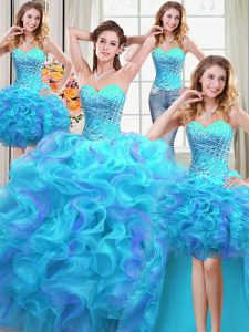 Best Four Piece Floor Length Ball Gowns Sleeveless Multi-color 15th Birthday Dress Lace Up