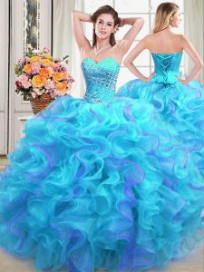 Flirting Multi-color Sleeveless Floor Length Beading and Ruffles Lace Up Sweet 16 Dress