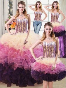 Chic Four Piece Organza Sweetheart Sleeveless Lace Up Beading and Ruffles Sweet 16 Quinceanera Dress in Multi-color