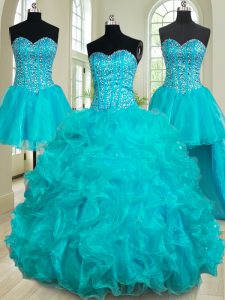 Four Piece Sleeveless Beading and Ruffles Lace Up Quinceanera Dress