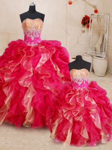 Artistic Beading and Ruffles Ball Gown Prom Dress Multi-color Lace Up Sleeveless Floor Length