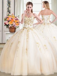 Nice Beading Sweet 16 Quinceanera Dress Champagne Lace Up Sleeveless Floor Length