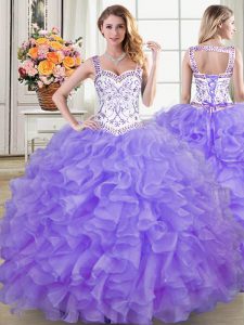 Captivating Ball Gowns Sweet 16 Dress Lavender Straps Organza Sleeveless Floor Length Lace Up