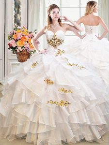 Extravagant Floor Length Ball Gowns Sleeveless White 15th Birthday Dress Lace Up