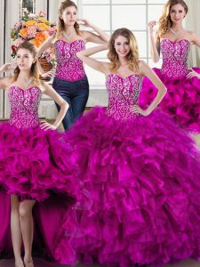 Four Piece Sleeveless Lace Up Beading and Ruffles Quinceanera Gowns