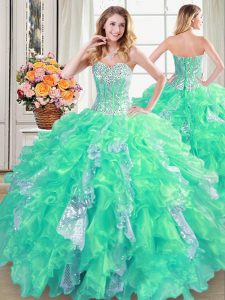 Sleeveless Lace Up Floor Length Beading and Ruffles and Sequins Quinceanera Gown