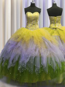 Exceptional Visible Boning Floor Length Ball Gowns Sleeveless Multi-color 15th Birthday Dress Lace Up