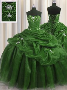 Hot Sale Pick Ups Floor Length Green Sweet 16 Quinceanera Dress Sweetheart Sleeveless Lace Up