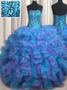 Comfortable Visible Boning Bling-bling Floor Length Ball Gowns Sleeveless Multi-color 15 Quinceanera Dress Lace Up