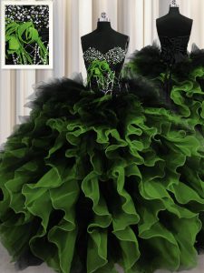 Elegant Sweetheart Sleeveless Sweet 16 Quinceanera Dress Floor Length Beading and Ruffles Multi-color Organza and Tulle