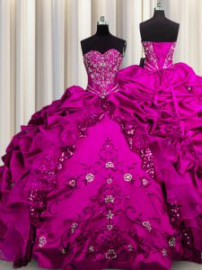 Sequins Fuchsia Sweet 16 Dress Military Ball and Sweet 16 and Quinceanera and For with Beading and Embroidery and Ruffles Sweetheart Sleeveless Lace Up