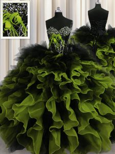 Charming Sleeveless Organza and Tulle Floor Length Lace Up Sweet 16 Quinceanera Dress in Multi-color with Beading and Ruffles