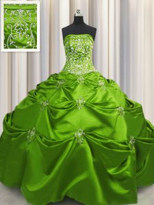Best Selling Taffeta Sleeveless Floor Length Quinceanera Gowns and Beading and Appliques and Embroidery