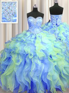 Multi-color Sleeveless Beading and Appliques and Ruffles Floor Length Sweet 16 Quinceanera Dress