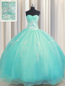 Discount Zipper Up Aqua Blue Sweet 16 Dress Military Ball and Sweet 16 and For with Beading and Appliques Sweetheart Sleeveless Zipper