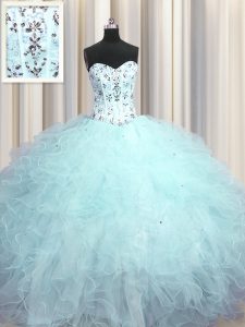Best Visible Boning Light Blue Sweetheart Neckline Beading and Appliques and Ruffles 15th Birthday Dress Sleeveless Lace Up
