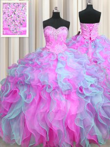 Multi-color Sleeveless Organza Lace Up Ball Gown Prom Dress for Military Ball and Sweet 16 and Quinceanera