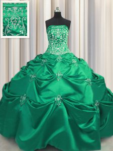 Best Selling Turquoise Lace Up Strapless Beading and Appliques and Embroidery 15th Birthday Dress Taffeta Sleeveless