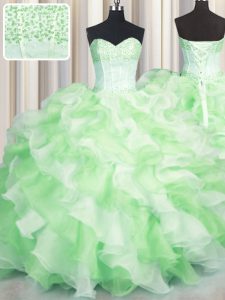Modern Visible Boning Two Tone Multi-color Sweetheart Neckline Beading and Ruffles Sweet 16 Quinceanera Dress Sleeveless Lace Up