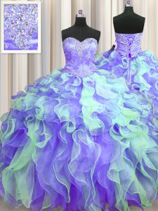 Multi-color Sweetheart Neckline Beading and Appliques and Ruffles Sweet 16 Dresses Sleeveless Lace Up