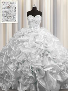 Clearance Court Train Sweetheart Sleeveless Quinceanera Dress Floor Length Beading and Pick Ups Grey Organza