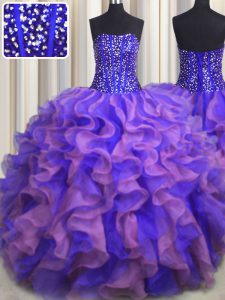 Visible Boning Bling-bling Multi-color Sleeveless Organza Lace Up Sweet 16 Quinceanera Dress for Military Ball and Sweet 16 and Quinceanera