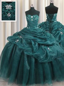 New Arrival Teal Sleeveless Organza Lace Up Quinceanera Gown for Military Ball and Sweet 16 and Quinceanera