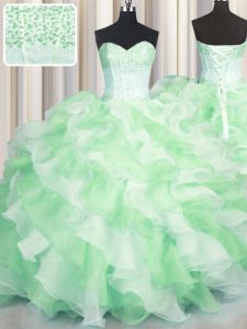 Clearance Visible Boning Two Tone Multi-color Sweetheart Neckline Beading and Ruffles Ball Gown Prom Dress Sleeveless Lace Up