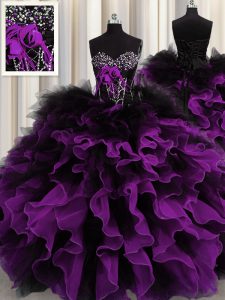 Glittering Multi-color Sweetheart Lace Up Beading and Ruffles Vestidos de Quinceanera Sleeveless