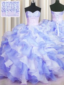 Deluxe Two Tone Visible Boning Ball Gowns Sweet 16 Quinceanera Dress Multi-color Sweetheart Organza Sleeveless Floor Length Lace Up