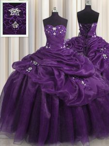 Affordable Purple Sweetheart Neckline Beading and Appliques and Ruffles Quinceanera Gowns Sleeveless Lace Up