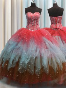 Visible Boning Floor Length Ball Gowns Sleeveless Multi-color 15 Quinceanera Dress Lace Up