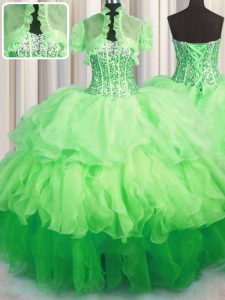 Excellent Visible Boning Bling-bling Vestidos de Quinceanera Military Ball and Sweet 16 and Quinceanera and For with Beading and Ruffled Layers Sweetheart Sleeveless Lace Up