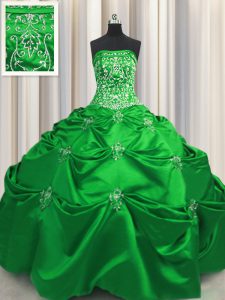 Beauteous Floor Length Green Quinceanera Dresses Taffeta Sleeveless Beading and Appliques and Embroidery