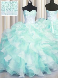 Charming Two Tone Visible Boning Organza Sleeveless Floor Length Quinceanera Gowns and Beading and Ruffles