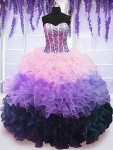 Pretty Ruffled Floor Length Multi-color Ball Gown Prom Dress Sweetheart Sleeveless Lace Up