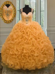 Orange Sleeveless Organza Zipper Sweet 16 Dresses for Military Ball and Sweet 16 and Quinceanera