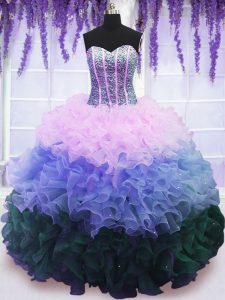 Sweetheart Sleeveless Organza Quinceanera Dress Beading and Ruffles and Ruffled Layers Lace Up