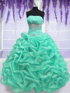 Customized Ball Gowns Ball Gown Prom Dress Turquoise Strapless Organza Sleeveless Floor Length Lace Up