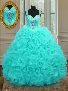 Sweet Ball Gowns Sweet 16 Dress Aqua Blue Straps Organza Sleeveless Floor Length Zipper