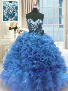Beautiful Blue Vestidos de Quinceanera Military Ball and Sweet 16 and Quinceanera and For with Beading and Ruffles Sweetheart Sleeveless Lace Up