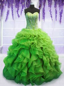 Fantastic Lace Up Vestidos de Quinceanera Beading and Ruffles Sleeveless Floor Length