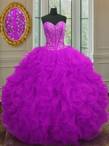 Romantic Purple Sleeveless Beading and Ruffles Floor Length Quinceanera Dresses