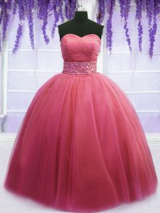 Cute Pink Sleeveless Tulle Lace Up Quinceanera Gowns for Military Ball and Sweet 16 and Quinceanera