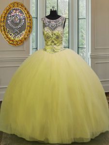 Latest Scoop Sleeveless Beading and Appliques Backless Quinceanera Gowns