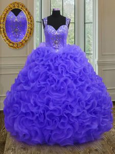 Noble Purple Straps Zipper Beading and Ruffles 15th Birthday Dress Sleeveless