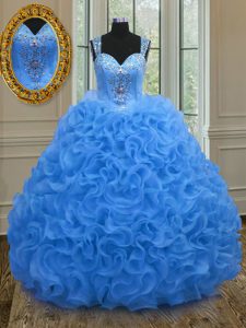 Suitable Floor Length Blue 15th Birthday Dress Straps Sleeveless Zipper