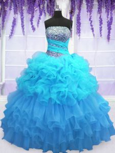 Sleeveless Lace Up Floor Length Beading and Ruffled Layers and Pick Ups Juniors Party Dress
